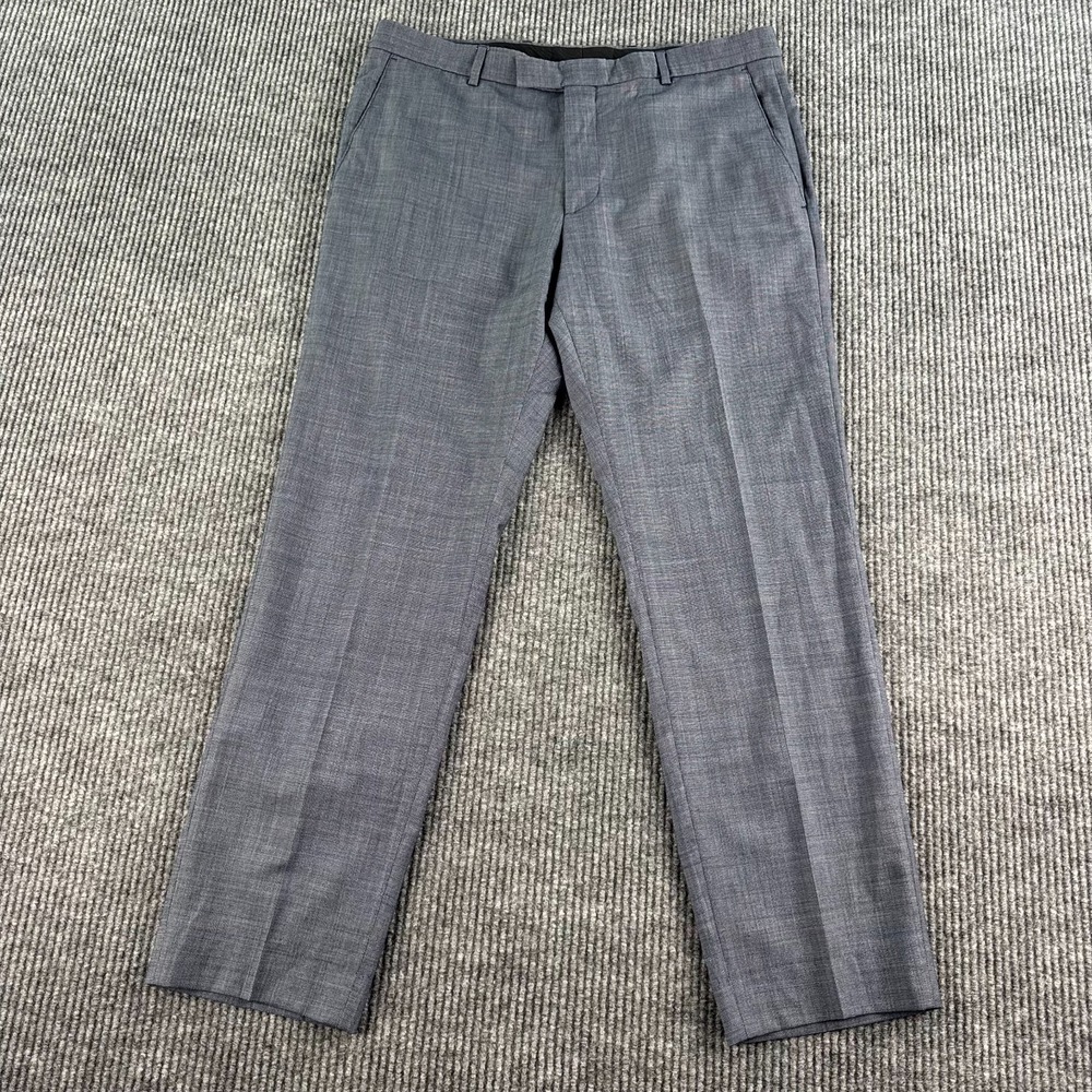 Strellson Pants Men 36x29.5 Blue Linen Hopsack Flat Front Summer Premium Slacks